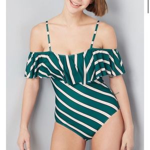 ModCloth The Green Lucy Striped One-Piece Swimsuit